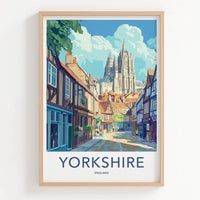Yorkshire Poster - England Travel Art - Historic Street Cathedral Home Decor
