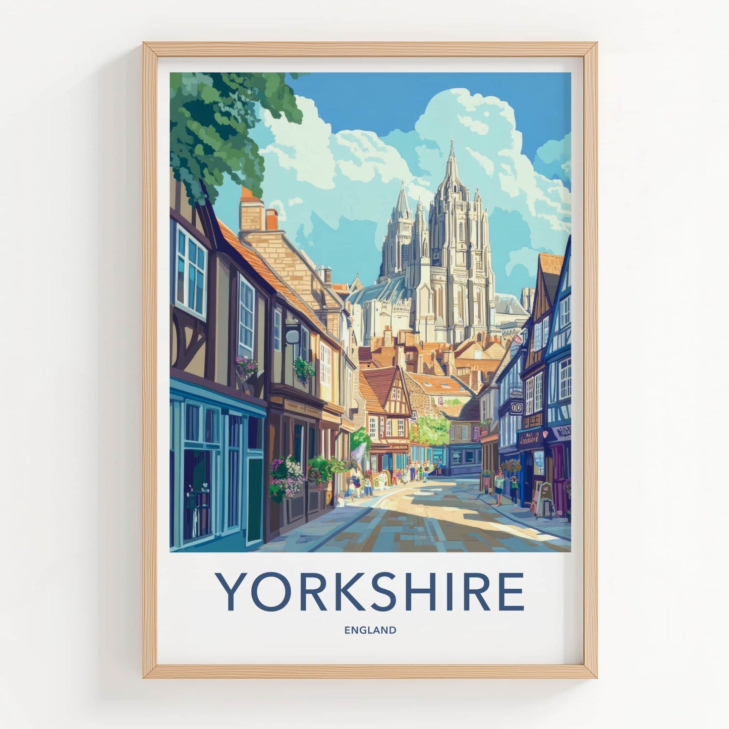 Yorkshire Poster - England Travel Art - Historic Street Cathedral Home Decor