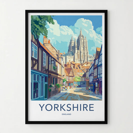 Yorkshire Poster - England Travel Art - Historic Street Cathedral Home Decor