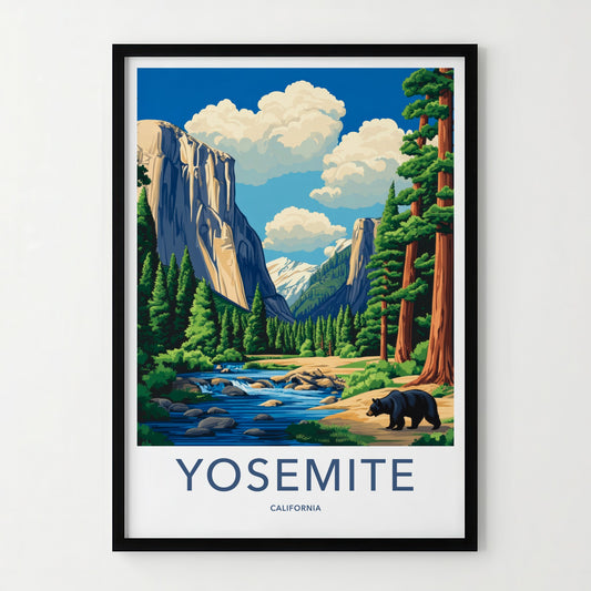 Yosemite Poster - California Art Print - Black Bear River Home Decor