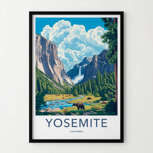 Yosemite Poster - California Travel Art - Bears Mountain Valley Home Decor