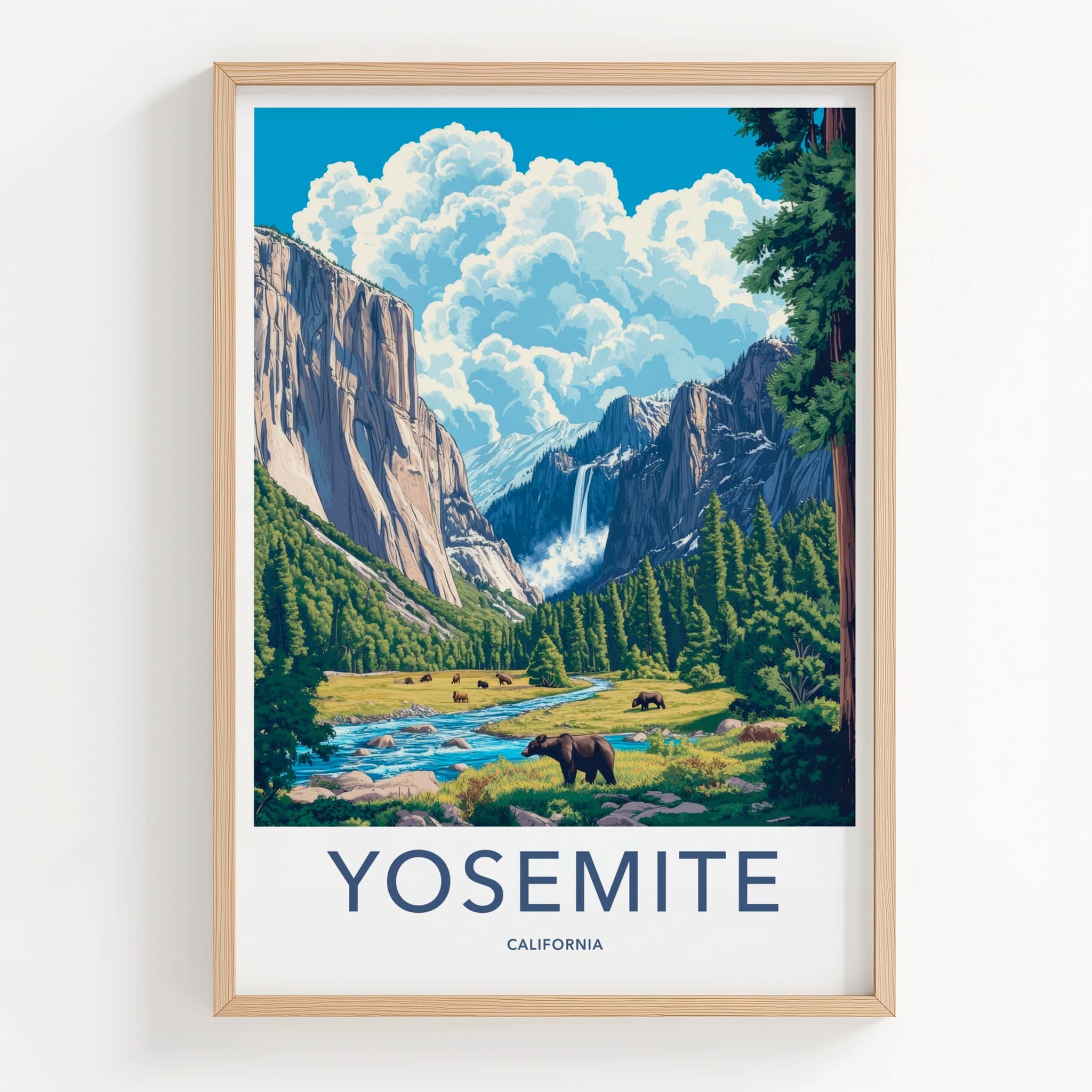 Yosemite Poster - California Travel Art - Bears Mountain Valley Home Decor
