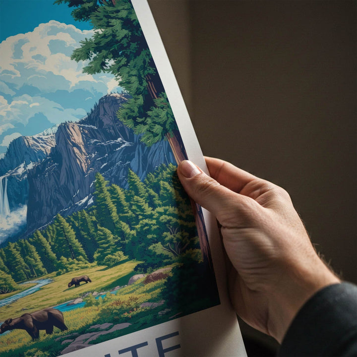 Yosemite Poster - California Travel Art - Bears Mountain Valley Home Decor