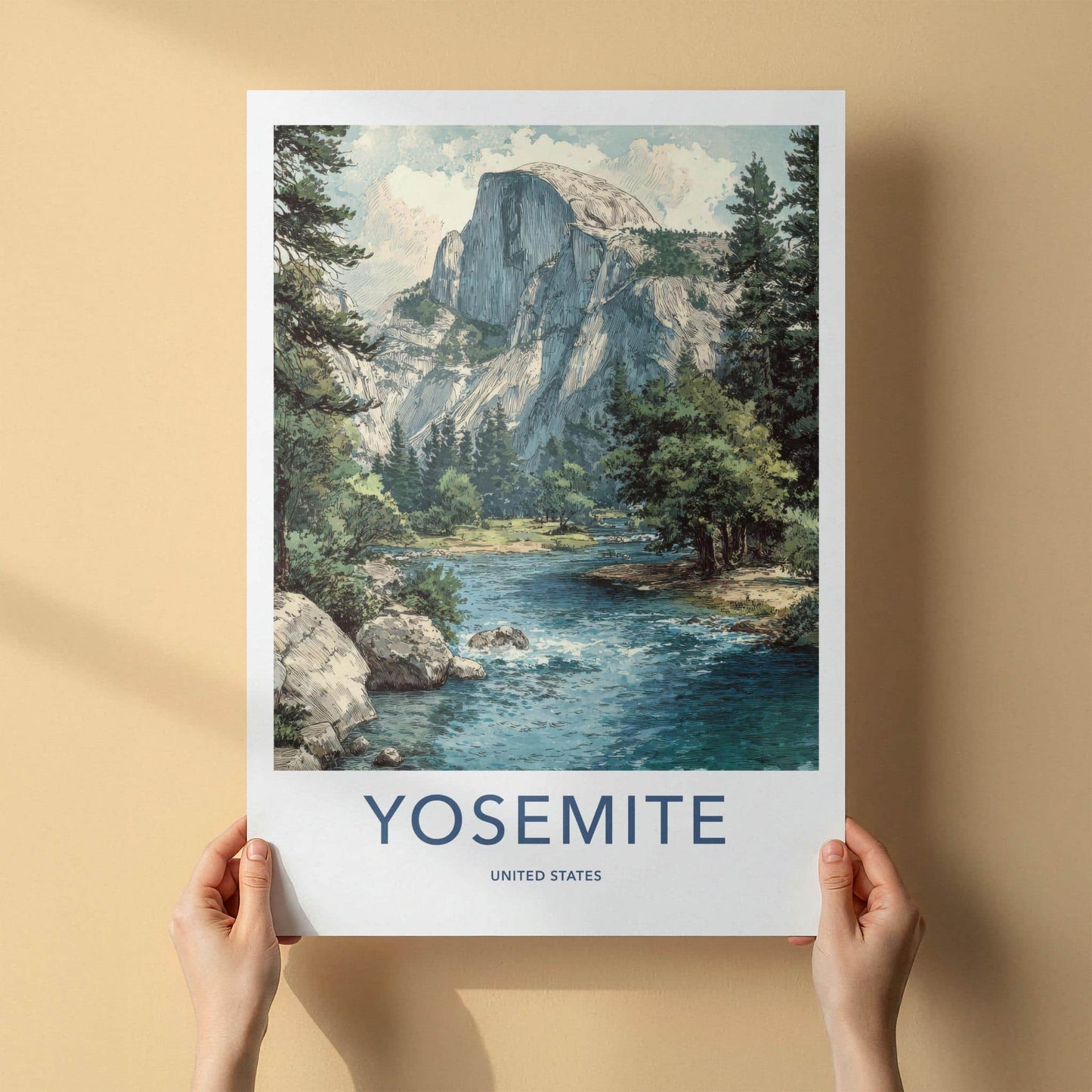Yosemite Poster - California Travel Art - Majestic Dome River Wall Decor
