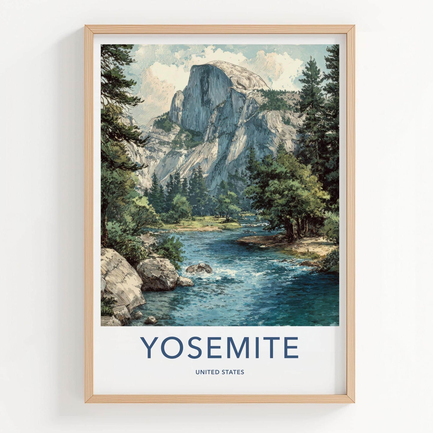 Yosemite Poster - California Travel Art - Majestic Dome River Wall Decor