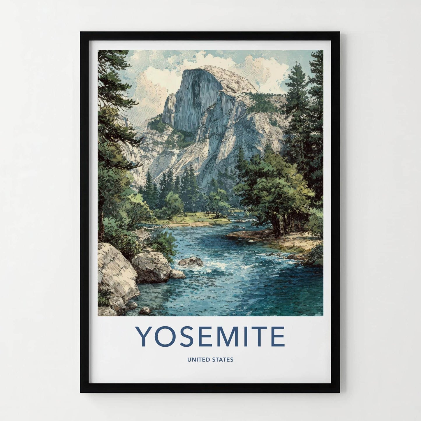 Yosemite Poster - California Travel Art - Majestic Dome River Wall Decor