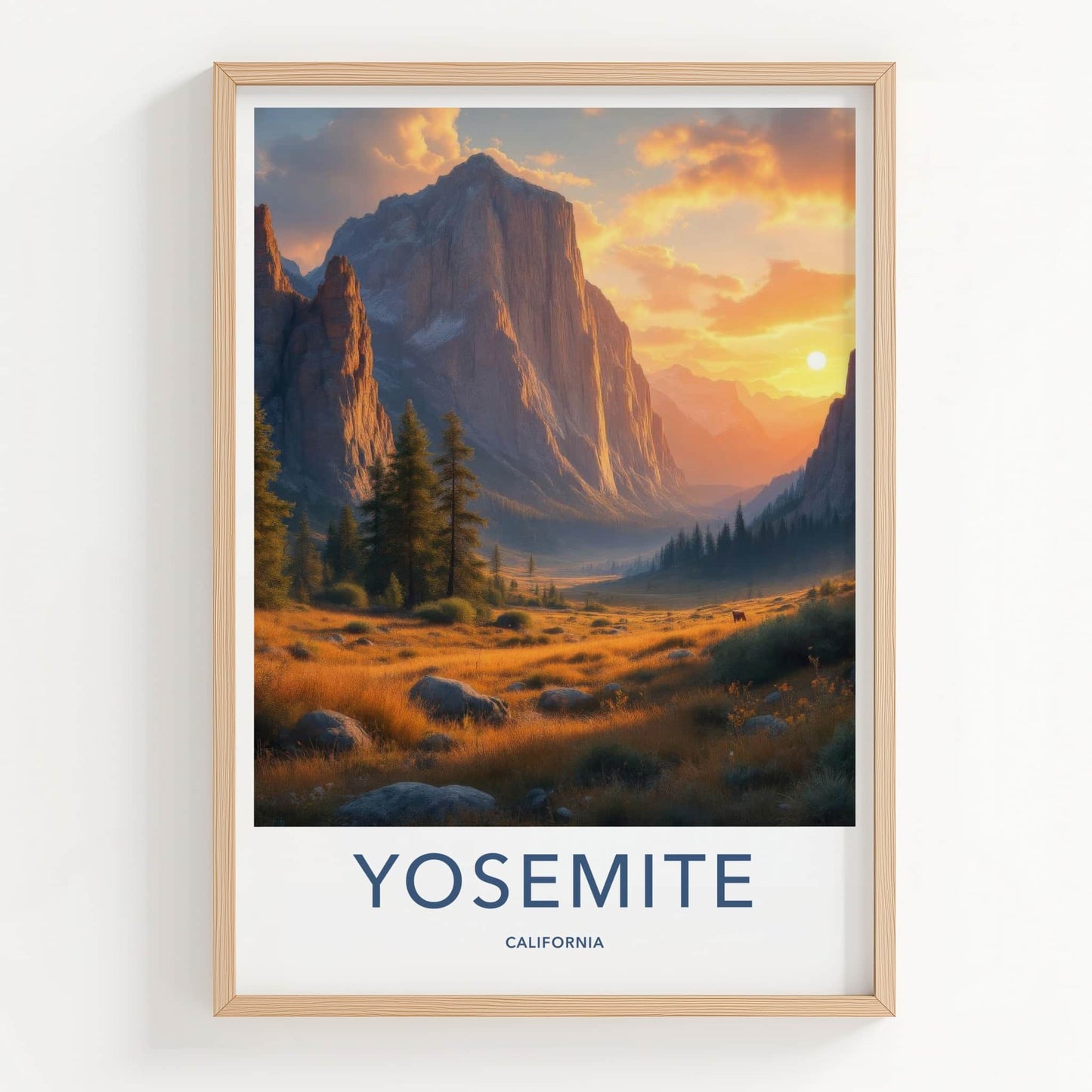 Yosemite Poster - California Wall Art - Valley Sunset Meadow Home Decor