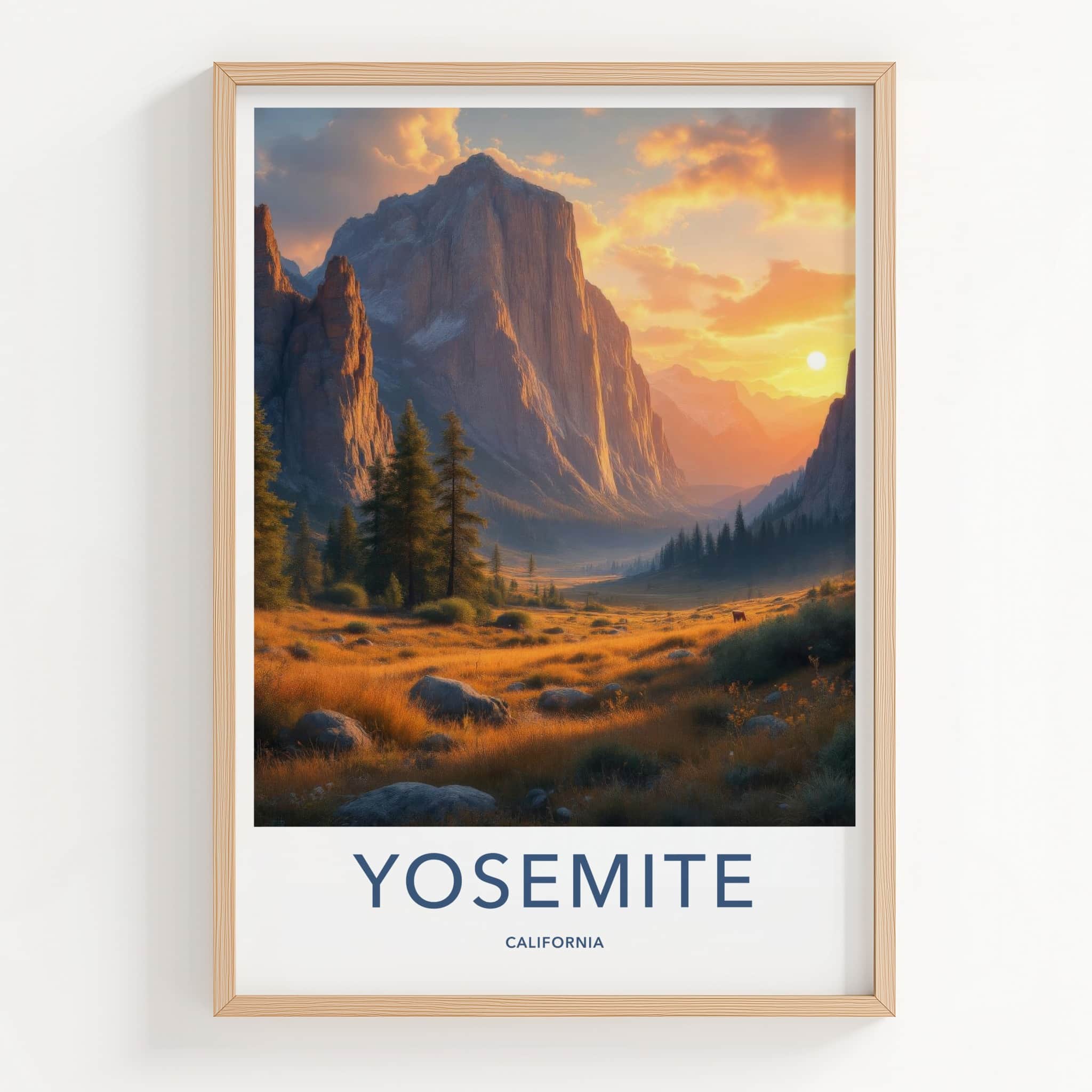 Yosemite Poster - California Wall Art - Valley Sunset Meadow Home Decor