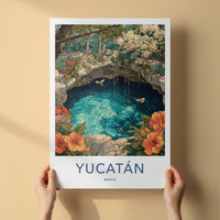 Yucatan Poster - Mexico Travel Art - Cenote Tropical Birds Gift