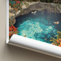 Yucatan Poster - Mexico Travel Art - Cenote Tropical Birds Gift