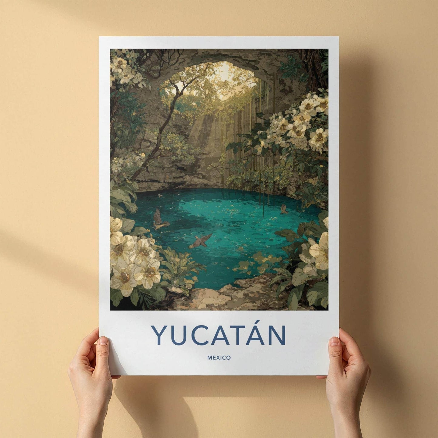 Yucatan Poster - Mexico Travel Art - Lush Cenote Entrance Home Decor