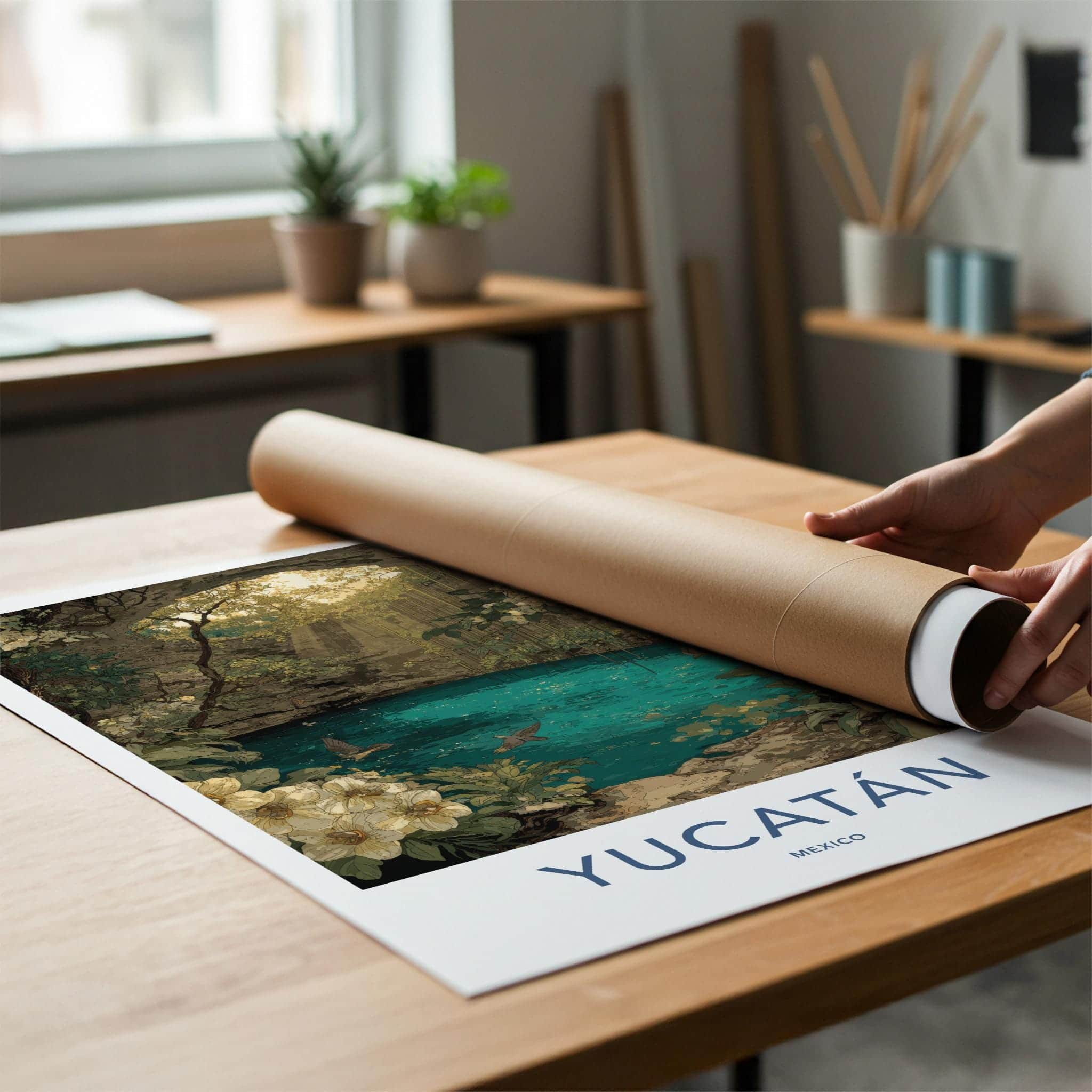 Yucatan Poster - Mexico Travel Art - Lush Cenote Entrance Home Decor
