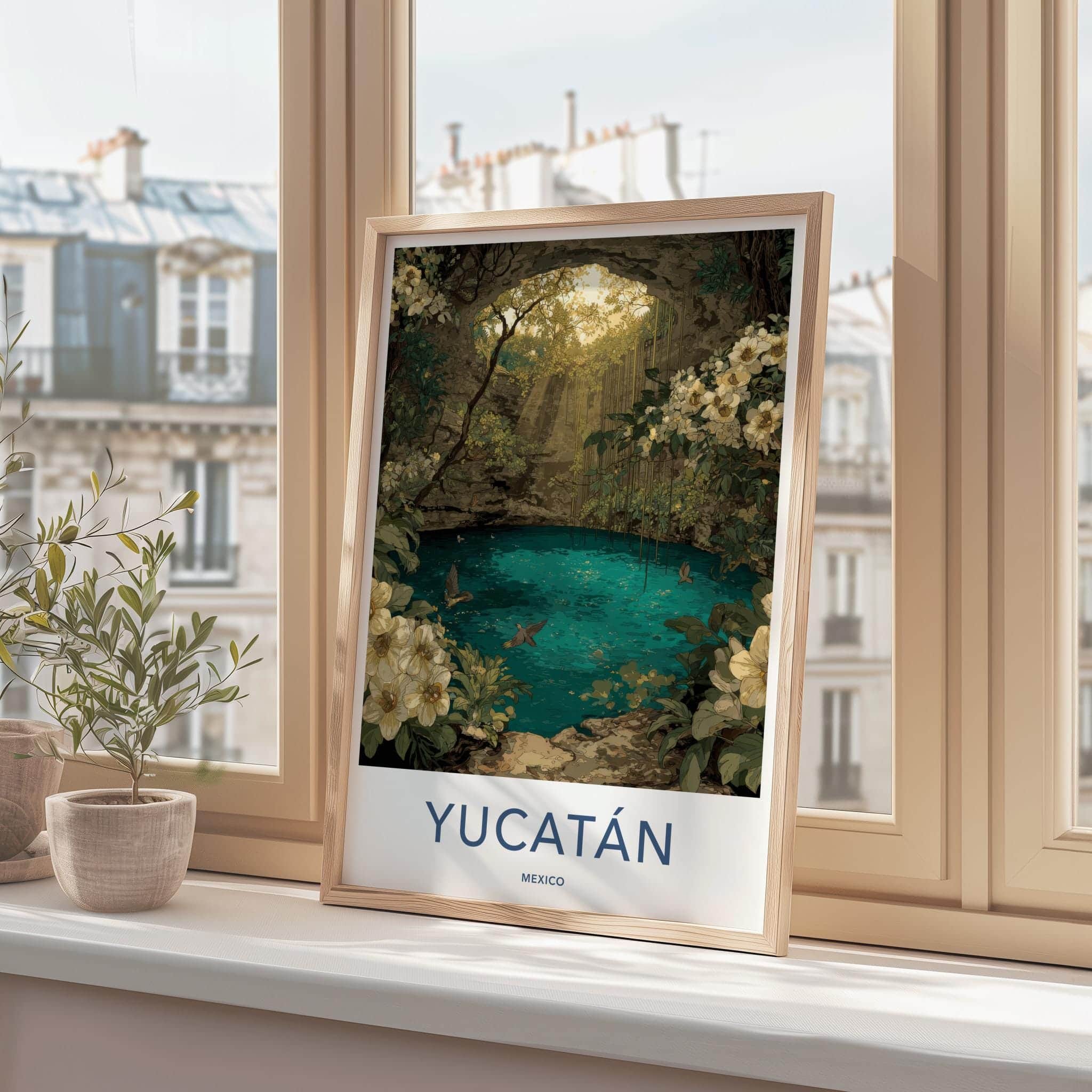 Yucatan Poster - Mexico Travel Art - Lush Cenote Entrance Home Decor