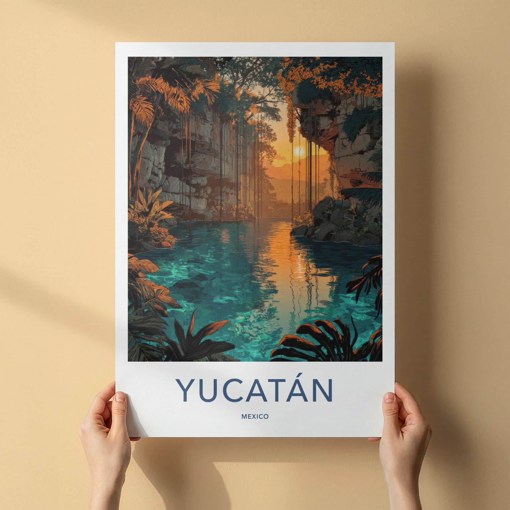 Yucatan Poster - Mexico Travel Print - Cenote Water Sunset Home Decor