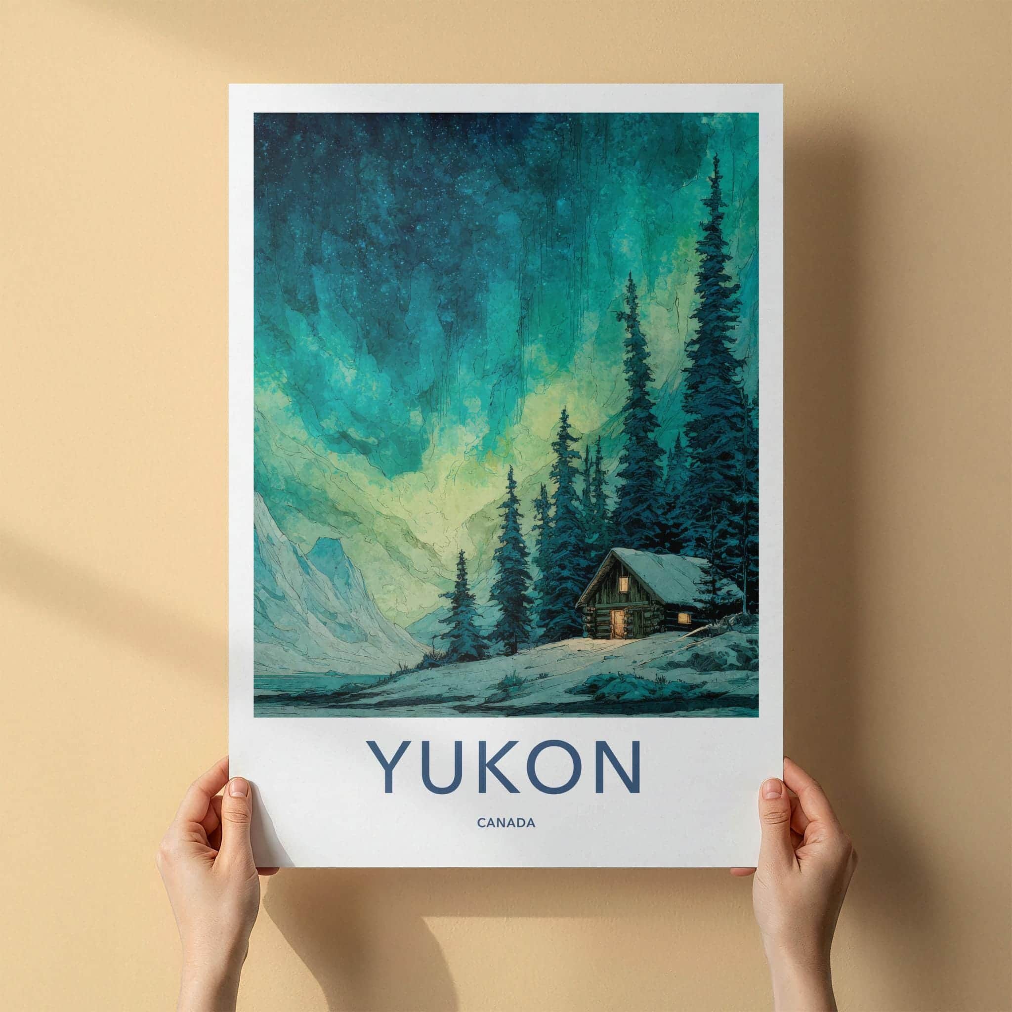 Yukon Poster - Canada Framed Art - Aurora Forest Cabin Framed Decor