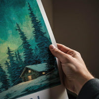 Yukon Poster - Canada Framed Art - Aurora Forest Cabin Framed Decor