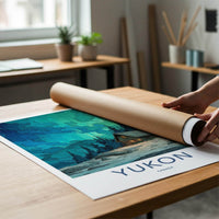 Yukon Poster - Canada Travel Art - Northern Lights Cabin Wall Decor