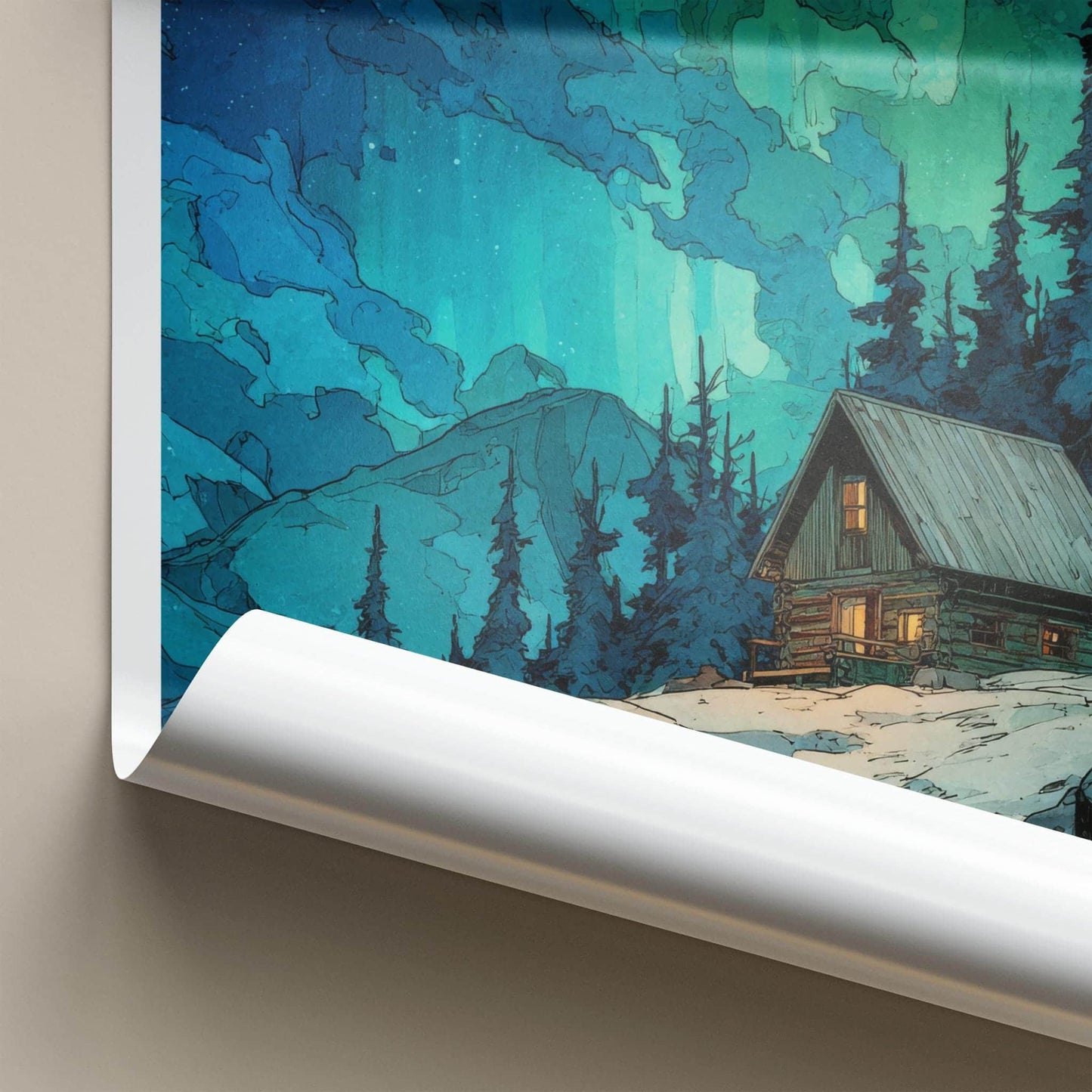 Yukon Poster - Canada Travel Art - Northern Lights Cabin Wall Decor
