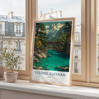 Yulong Xueshan Poster - China Travel Art - Lush River Valley Home Decor