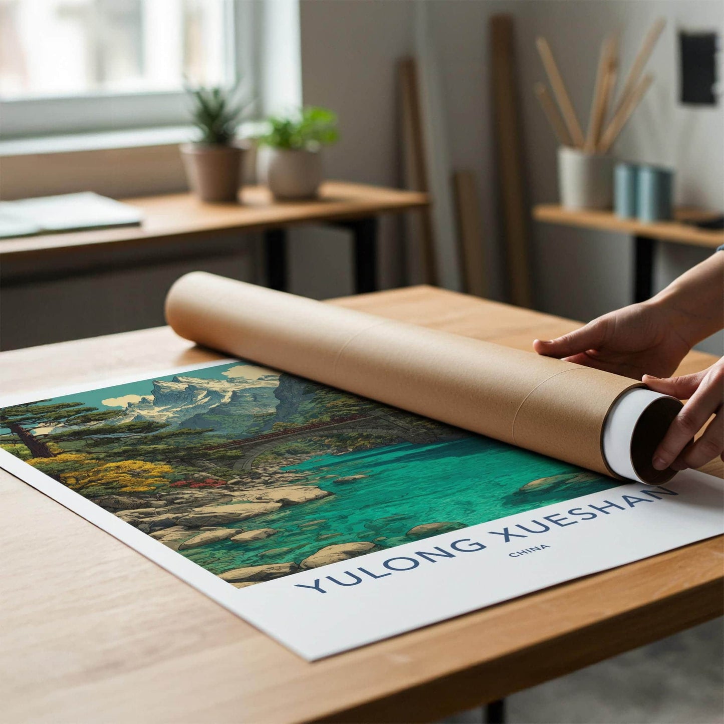 Yulong Xueshan Poster - China Travel Art - Lush River Valley Home Decor