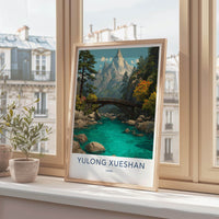 Yulong Xueshan Poster - China Travel Art - Mountain River Bridge Home Decor