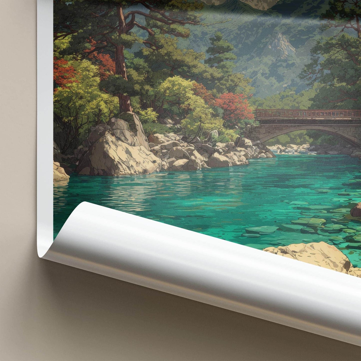 Yulong Xueshan Poster - China Travel Art - Turquoise River Bridge Home Decor