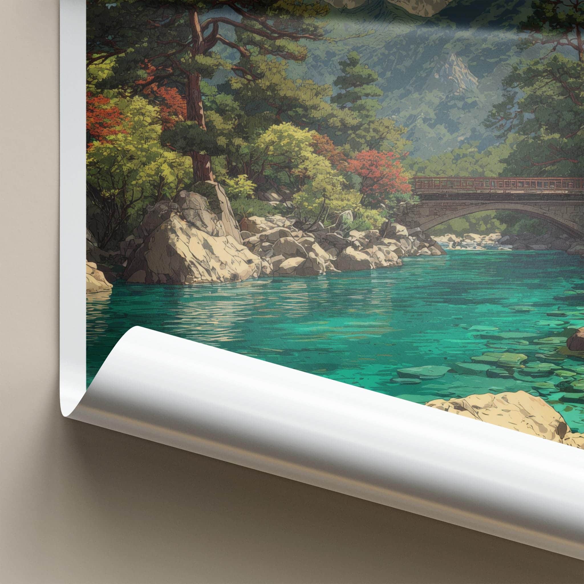 Yulong Xueshan Poster - China Travel Art - Turquoise River Bridge Home Decor