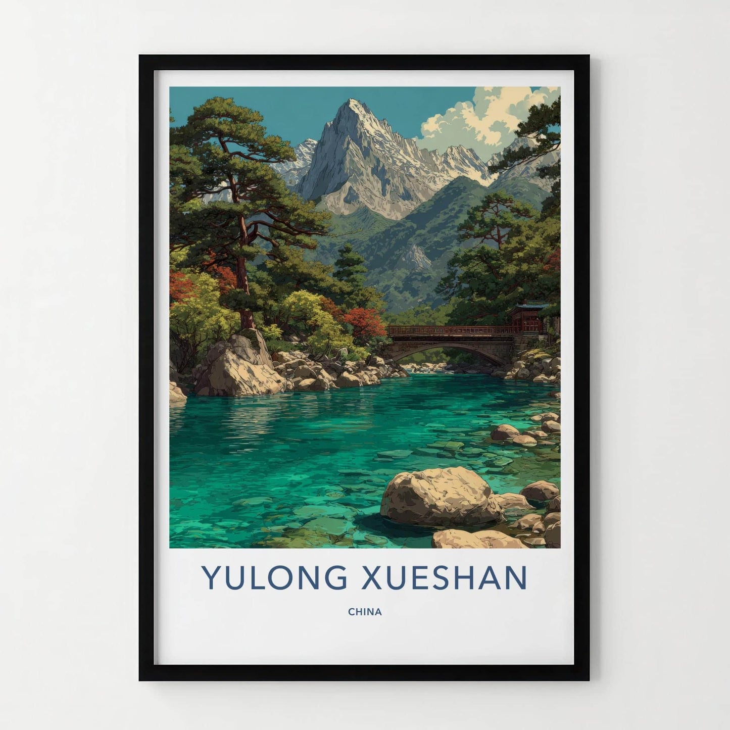 Yulong Xueshan Poster - China Travel Art - Turquoise River Mountain Home Decor