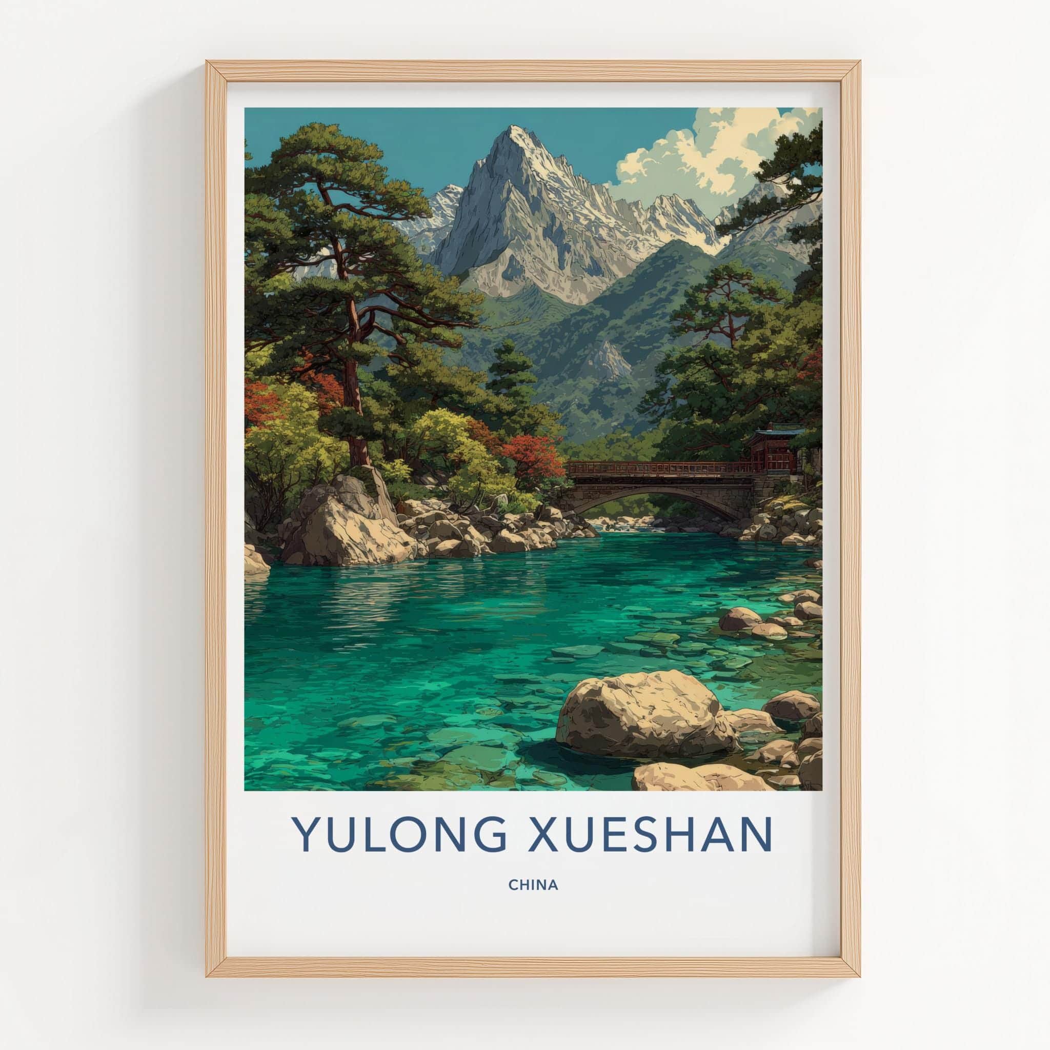 Yulong Xueshan Poster - China Travel Art - Turquoise River Mountain Home Decor