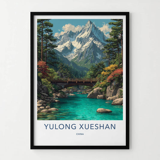 Yulong Xueshan Poster - China Travel Art - Turquoise River Mountains Home Decor