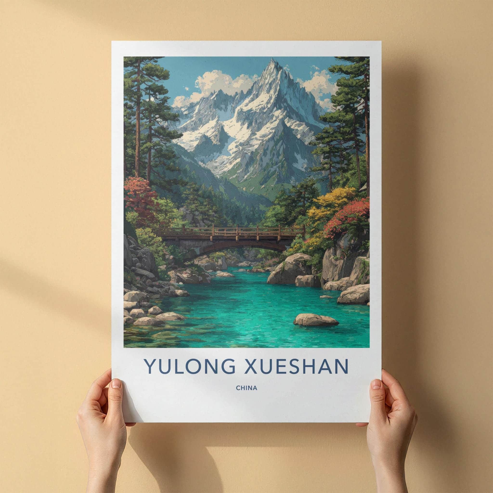 Yulong Xueshan Poster - China Travel Art - Turquoise River Mountains Home Decor