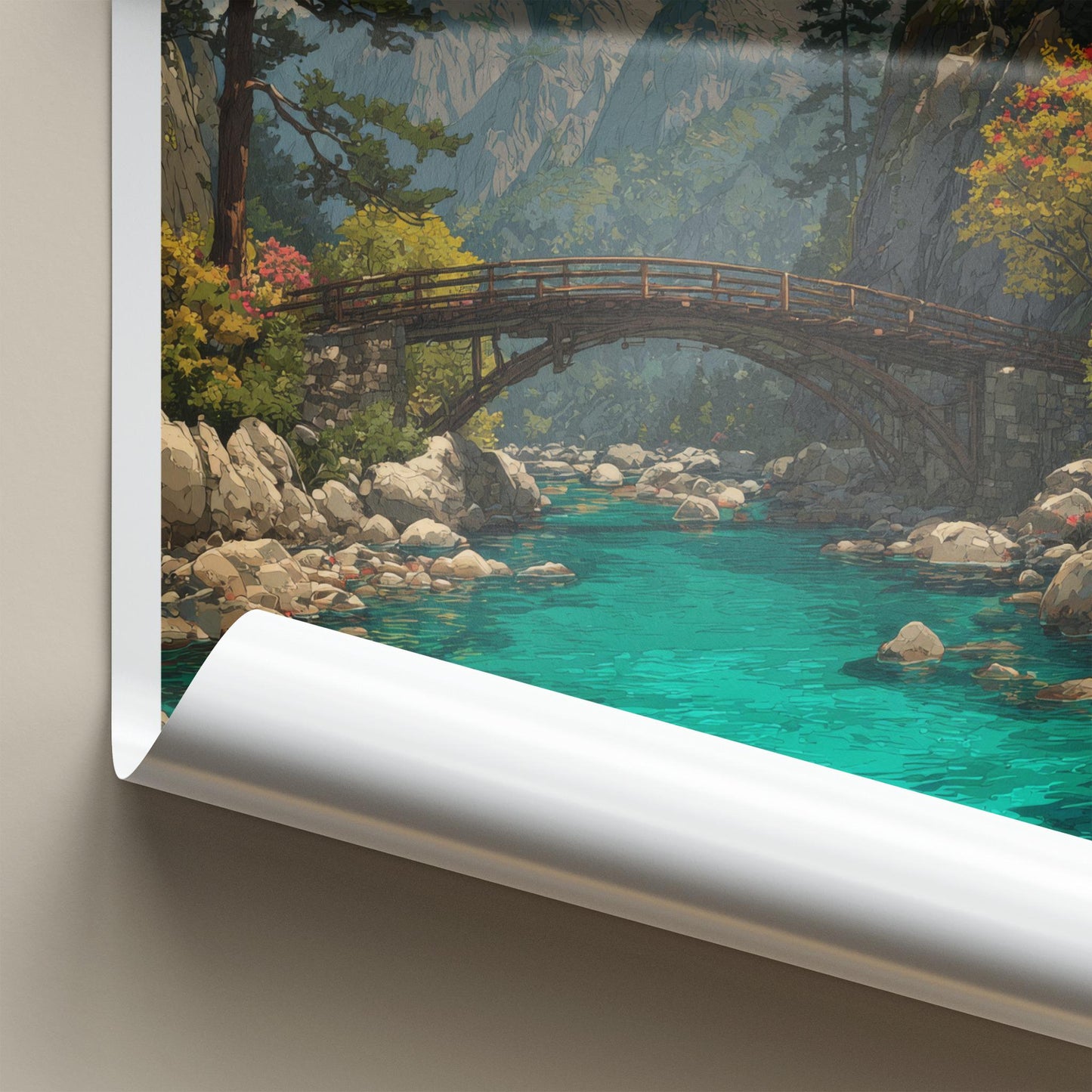 Yulong Xueshan Poster - China Wall Art - Mountain River Bridge Home Decor