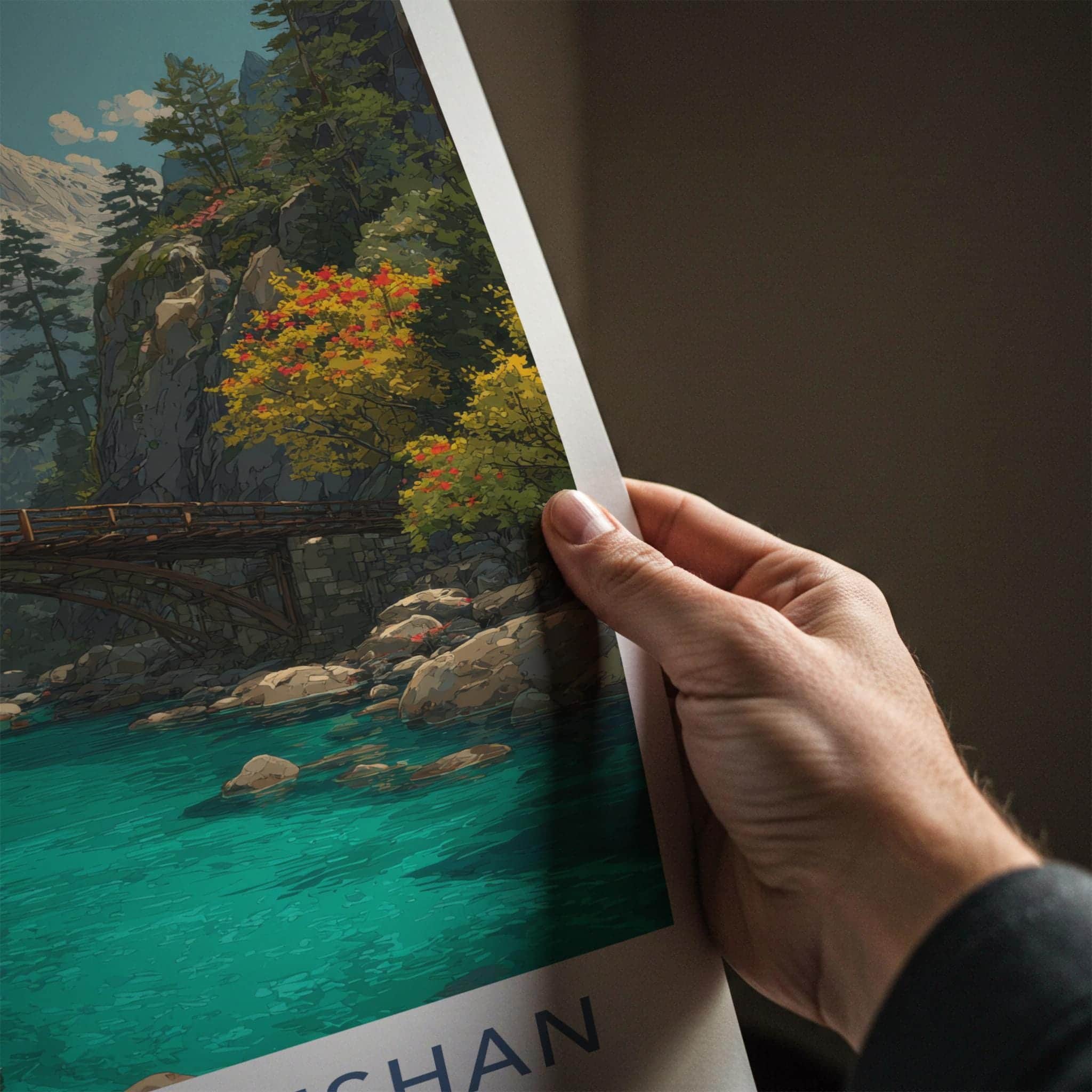 Yulong Xueshan Poster - China Wall Art - Mountain River Bridge Home Decor