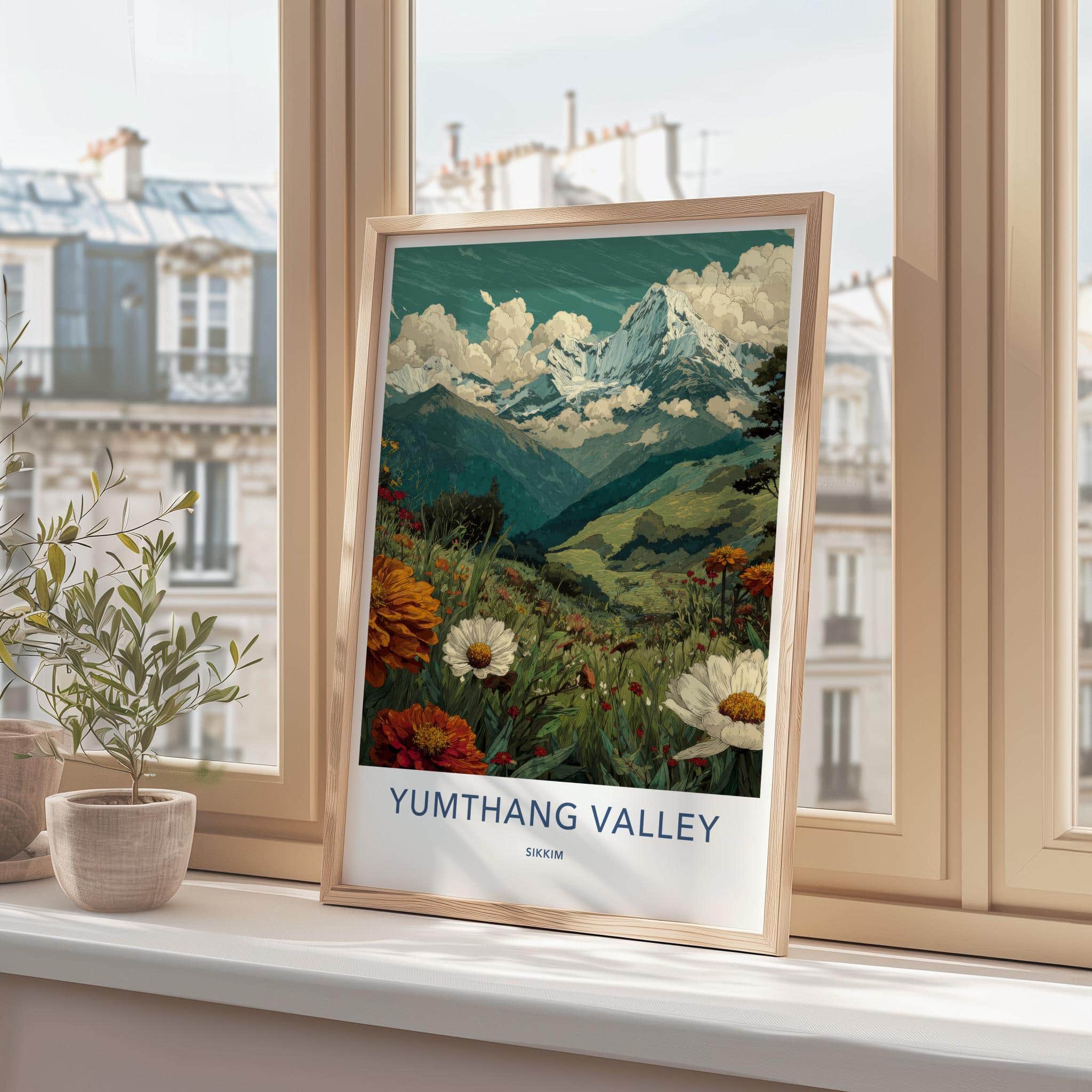 Yumthang Valley Poster - India Travel Art - Sikkim Blooming Meadow Peaks Home Decor