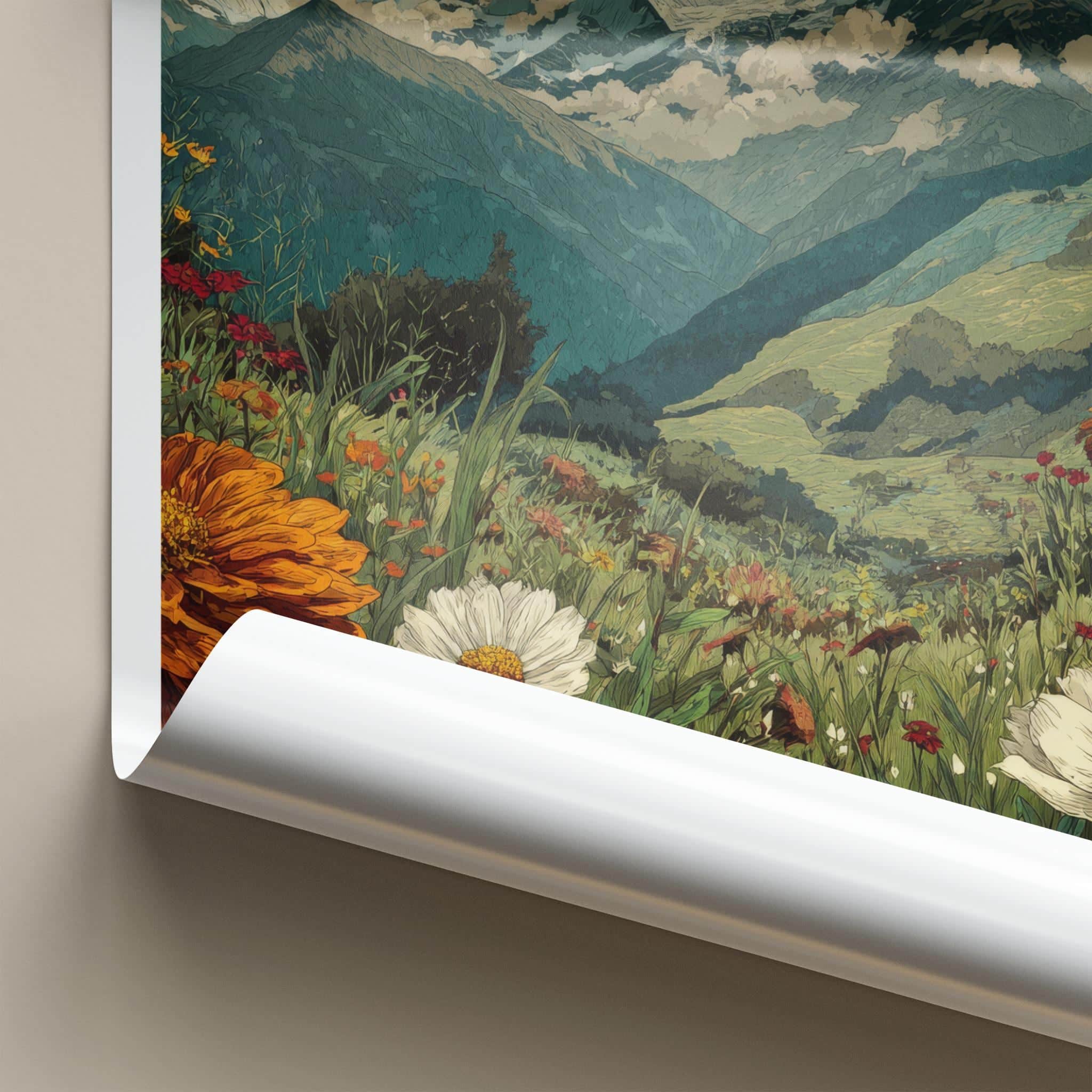 Yumthang Valley Poster - India Travel Art - Sikkim Blooming Meadow Peaks Home Decor