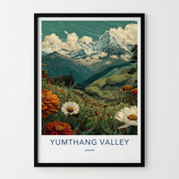 Yumthang Valley Poster - India Travel Art - Sikkim Blooming Meadow Peaks Home Decor