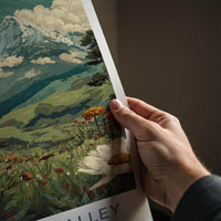 Yumthang Valley Poster - India Travel Art - Sikkim Blooming Meadow Peaks Home Decor