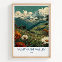 Yumthang Valley Poster - India Travel Art - Sikkim Blooming Meadow Peaks Home Decor