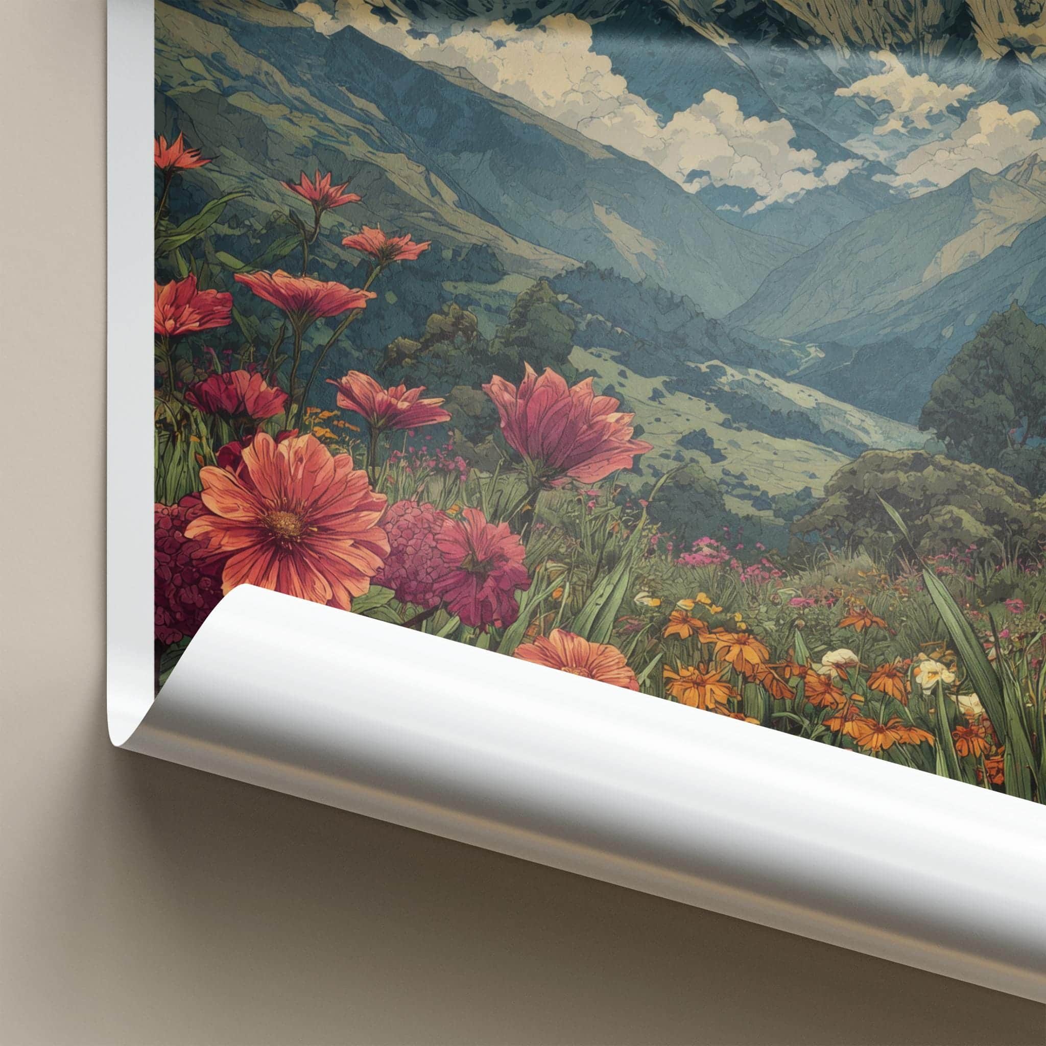 Yumthang Valley Poster - India Travel Art - Sikkim Floral Mountain Vista Home Decor