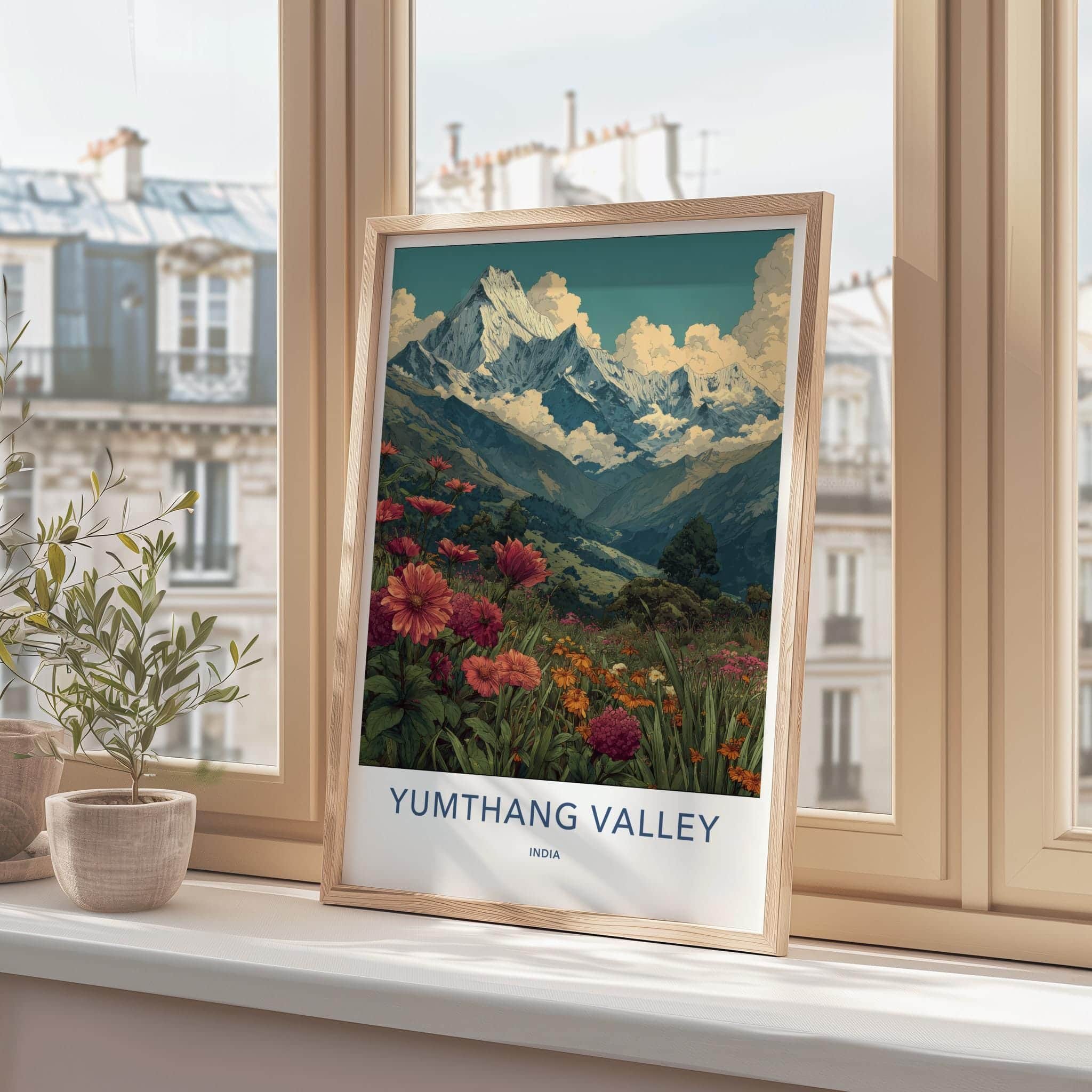 Yumthang Valley Poster - India Travel Art - Sikkim Floral Mountain Vista Home Decor