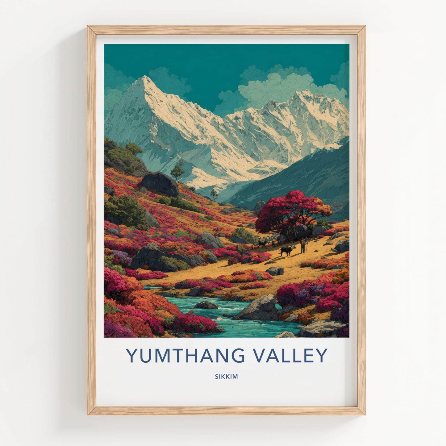 Yumthang Valley Poster - India Travel Art - Sikkim Vibrant Mountain Landscape Home Decor