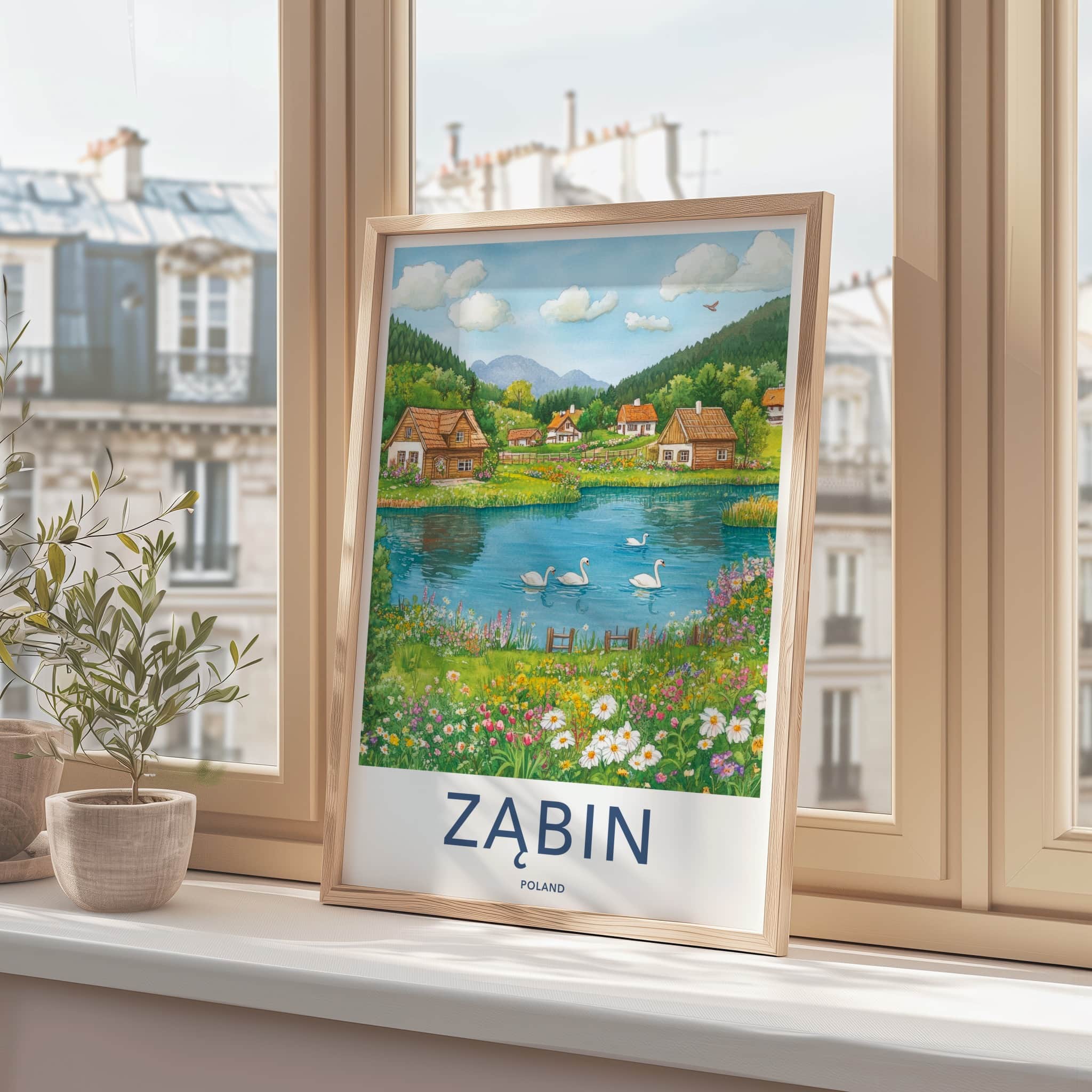 Zabin Poster - Poland Framed Print - Charming Lakeside Village Home Decor