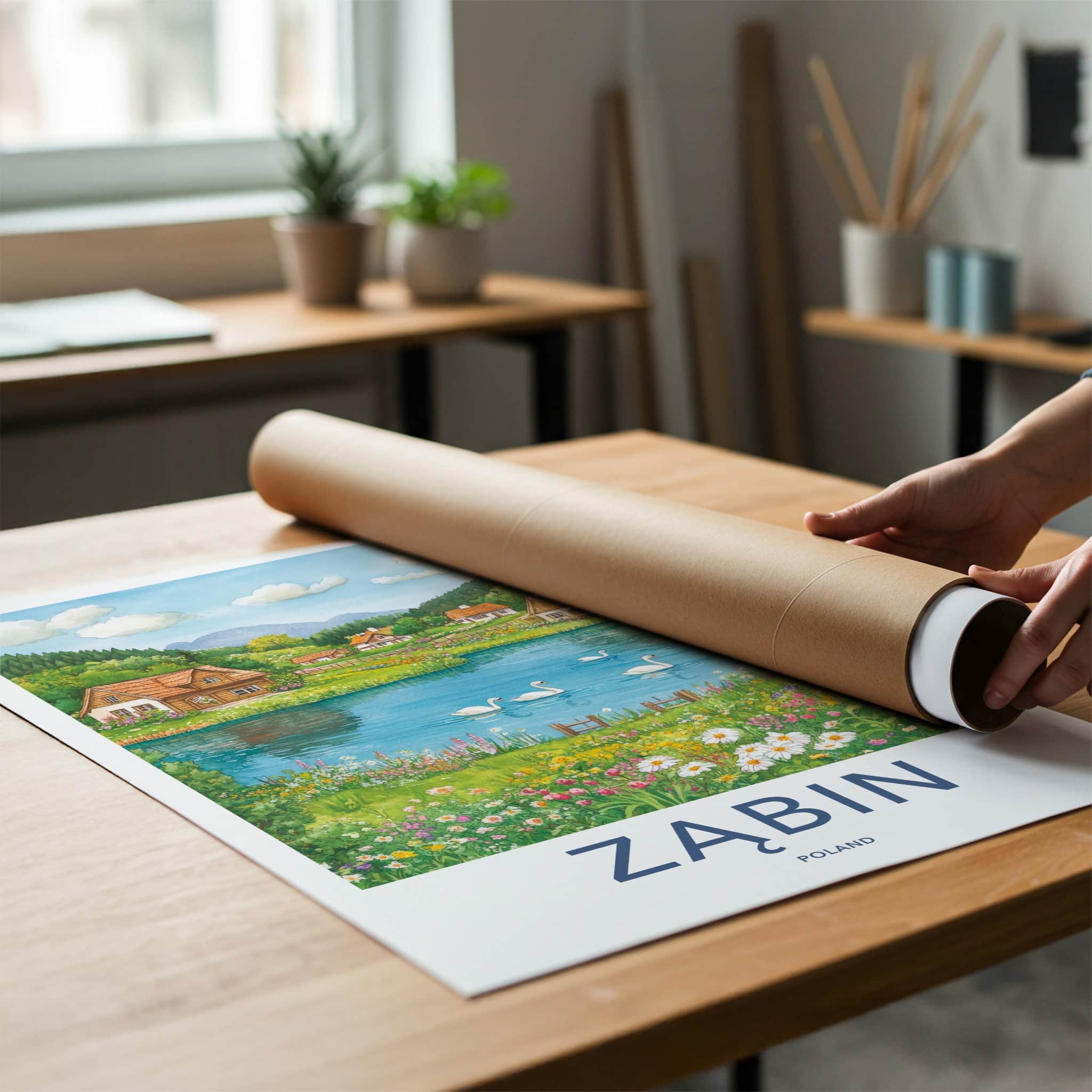 Zabin Poster - Poland Framed Print - Charming Lakeside Village Home Decor