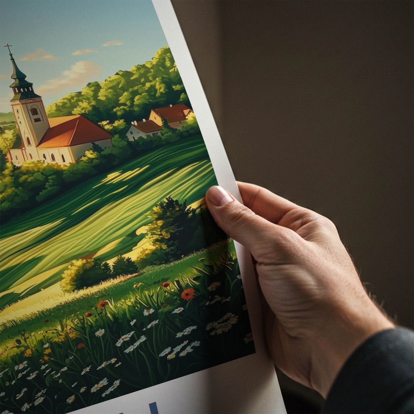 Zabin Poster - Poland Travel Art - Church Village Hills Home Decor