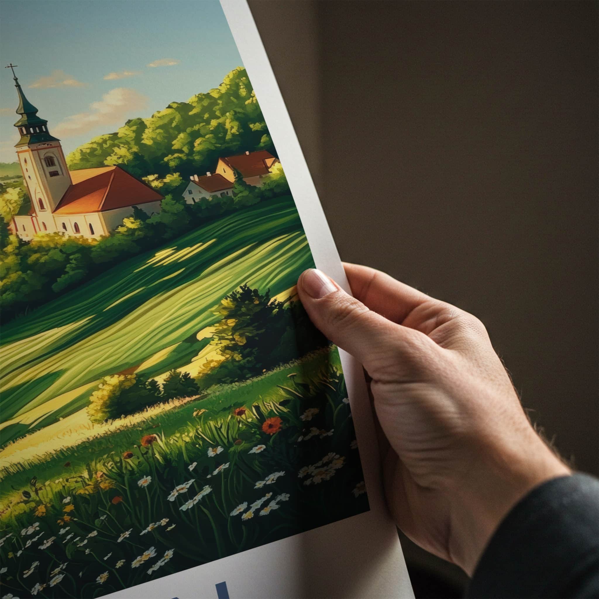 Zabin Poster - Poland Travel Art - Church Village Hills Home Decor