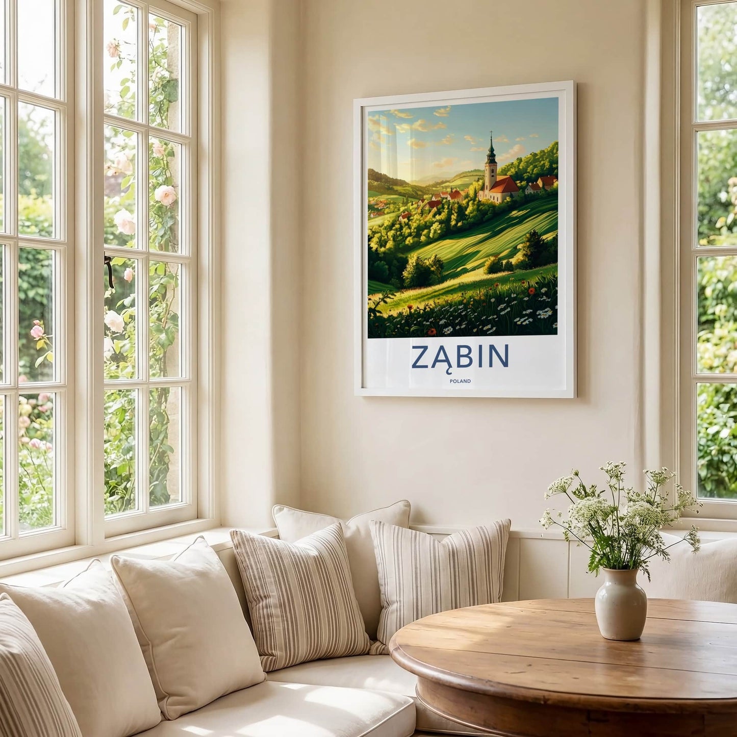 Zabin Poster - Poland Travel Art - Church Village Hills Home Decor
