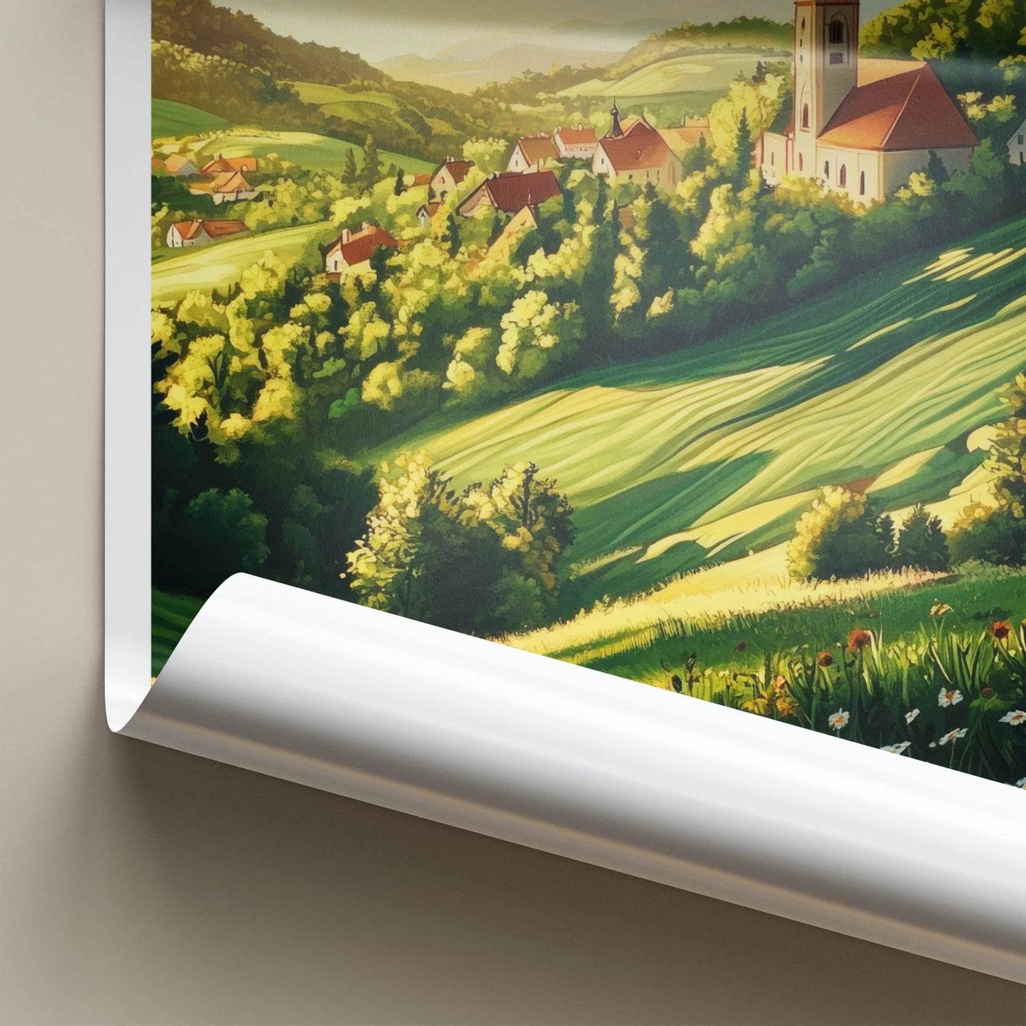 Zabin Poster - Poland Travel Art - Church Village Hills Home Decor