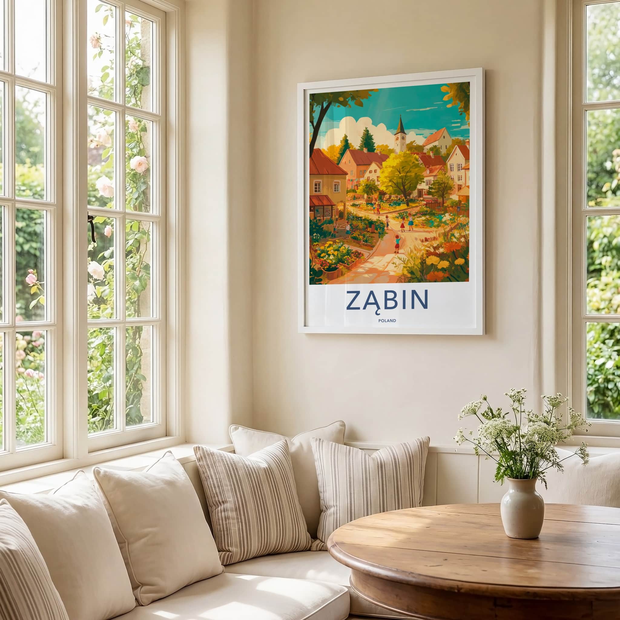 Zabin Poster - Poland Travel Art - Lively village scene Home Decor