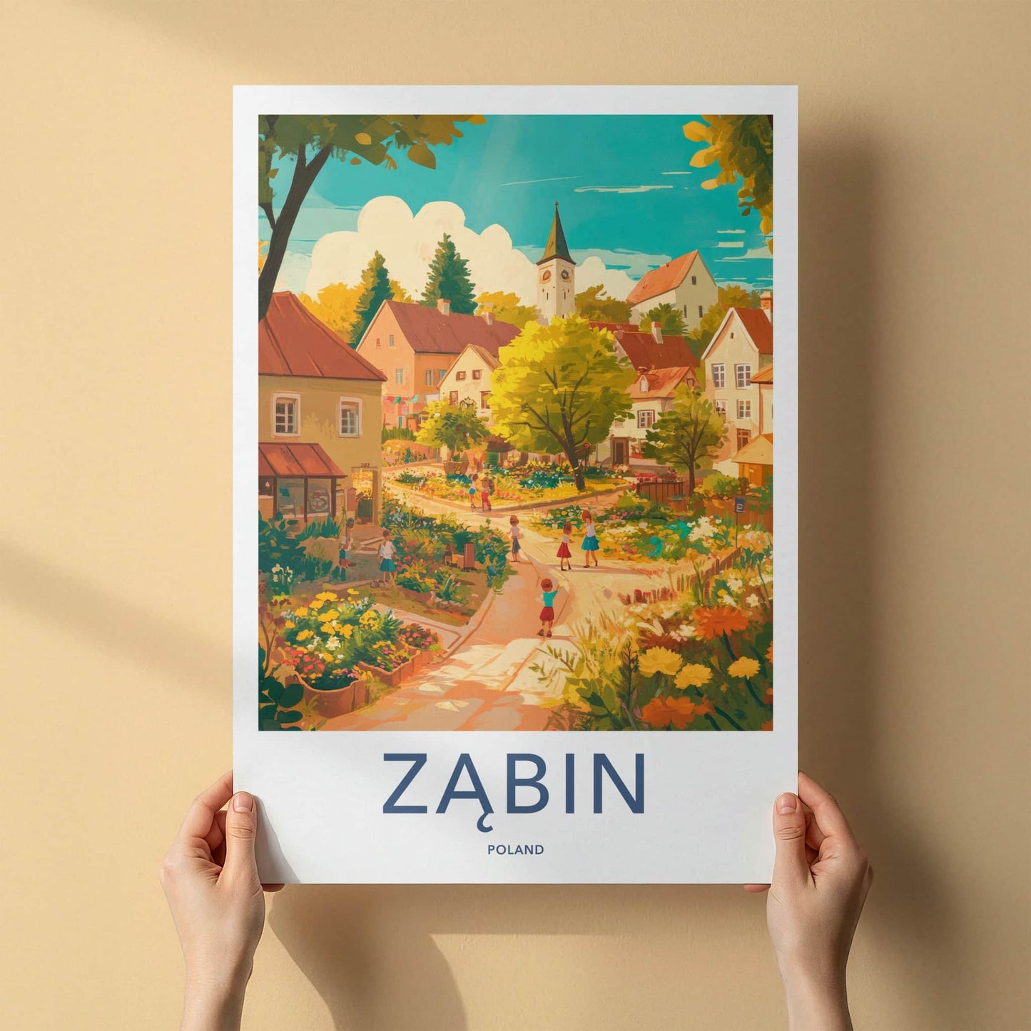 Zabin Poster - Poland Travel Art - Lively village scene Home Decor