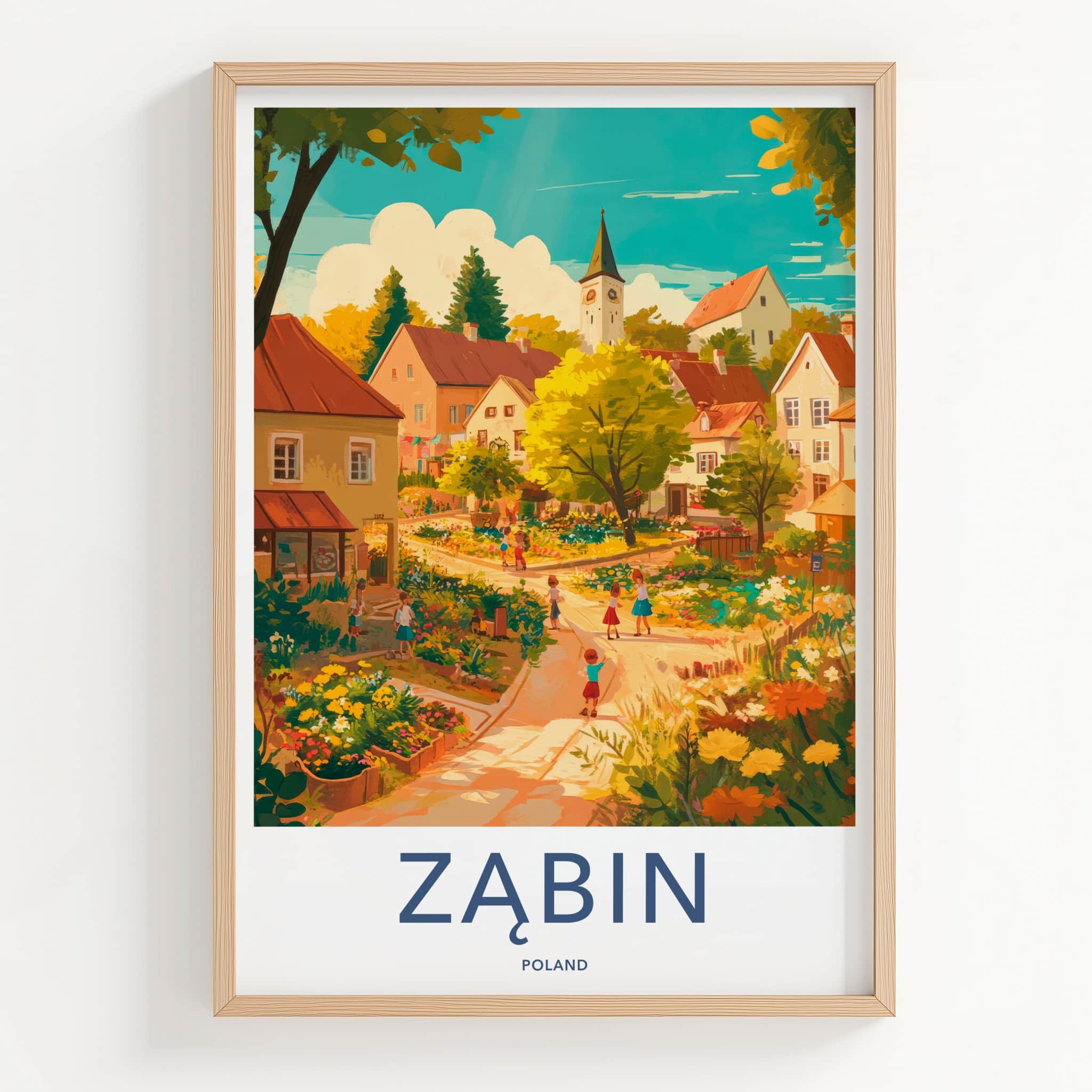 Zabin Poster - Poland Travel Art - Lively village scene Home Decor